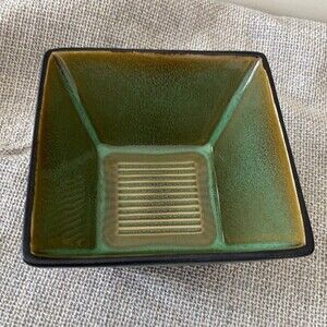 Ceramic square bowl black and green glaze